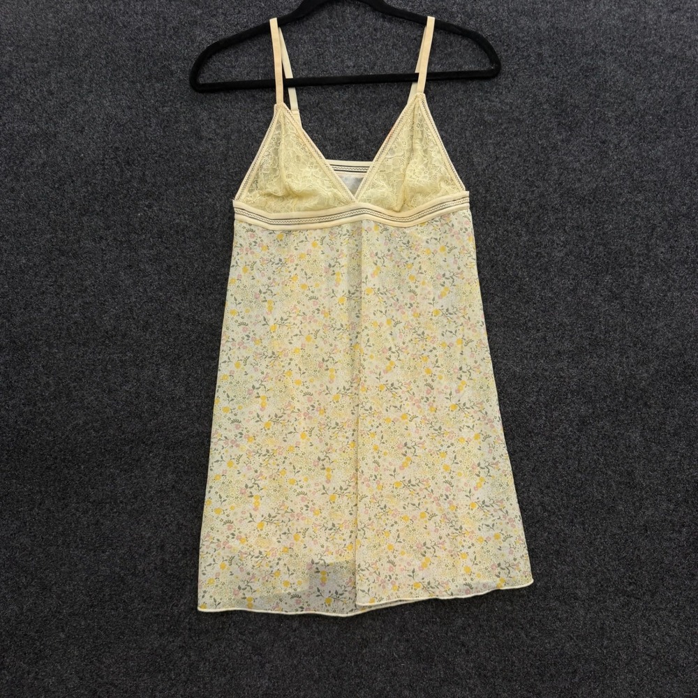 Vintage Y2K Yellow Floral Lace Mesh Babydoll Chemise Lingerie Slip Dress